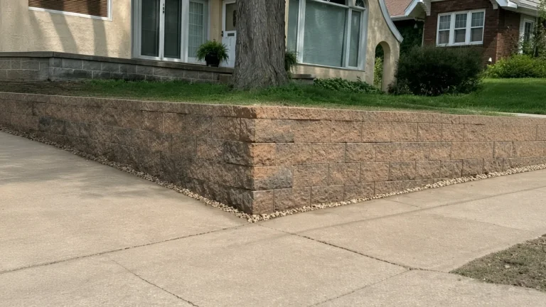 Segmental block retaining wall with pea-gravel drainage in Iowa