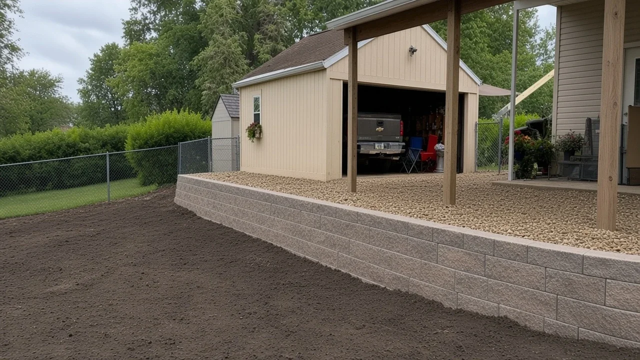 Block retaining wall with a decorative gravel cap in Cedar Falls