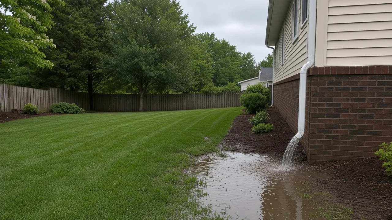 Yard drainage work directing water away from an Iowa foundation