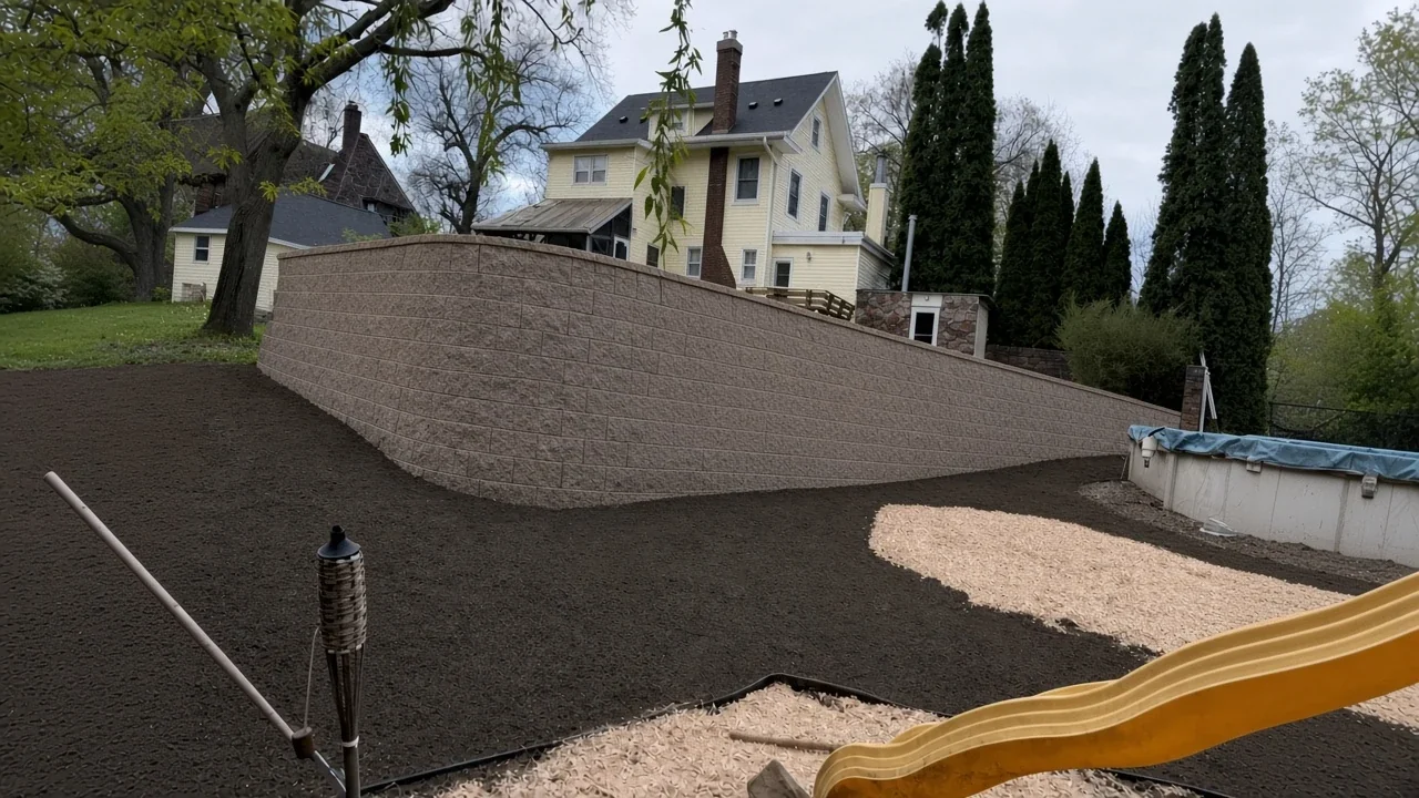 Structural retaining wall on a sloped Cedar Falls lot