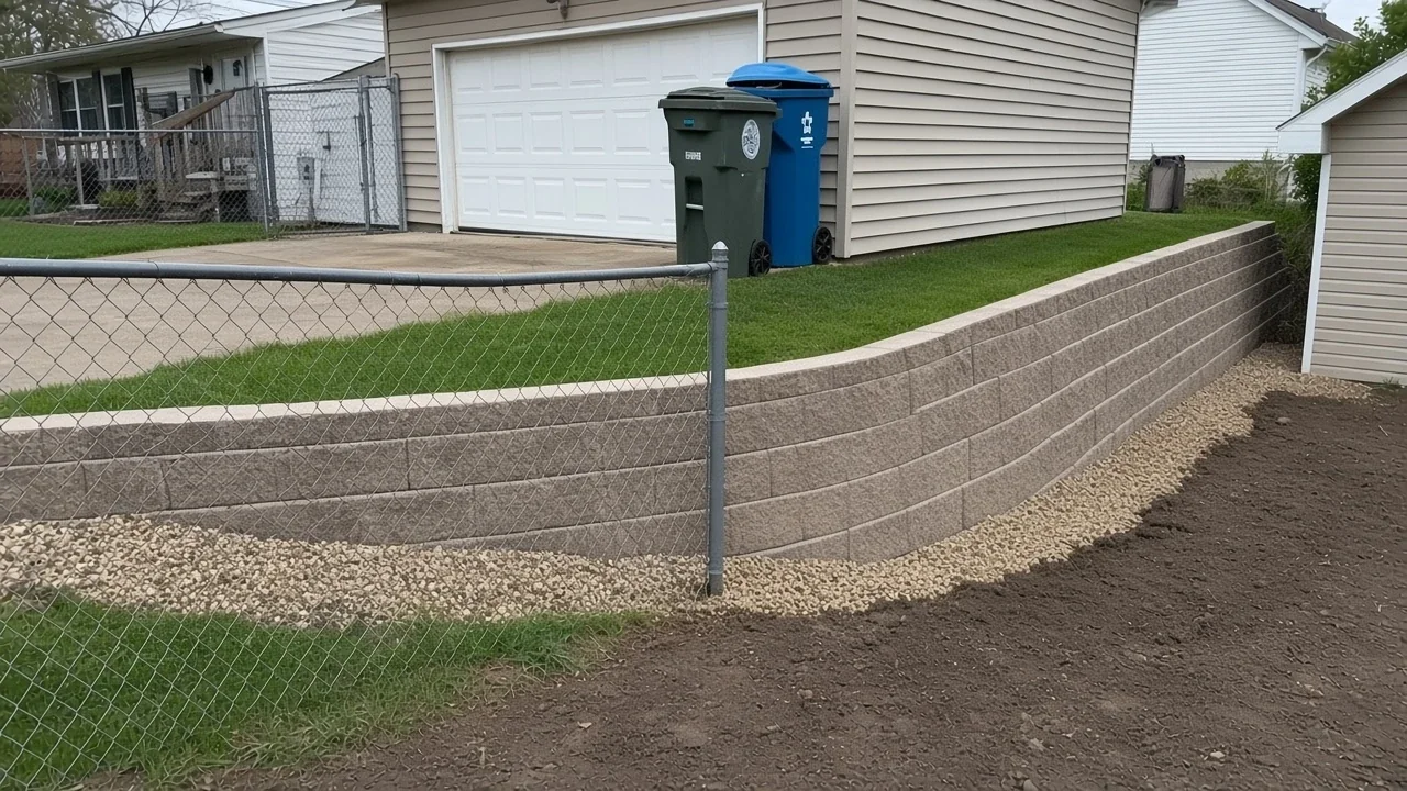 Block retaining wall face built for Iowa freeze-thaw conditions