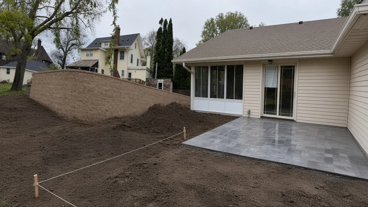 Residential excavation and grading before Iowa landscape installation