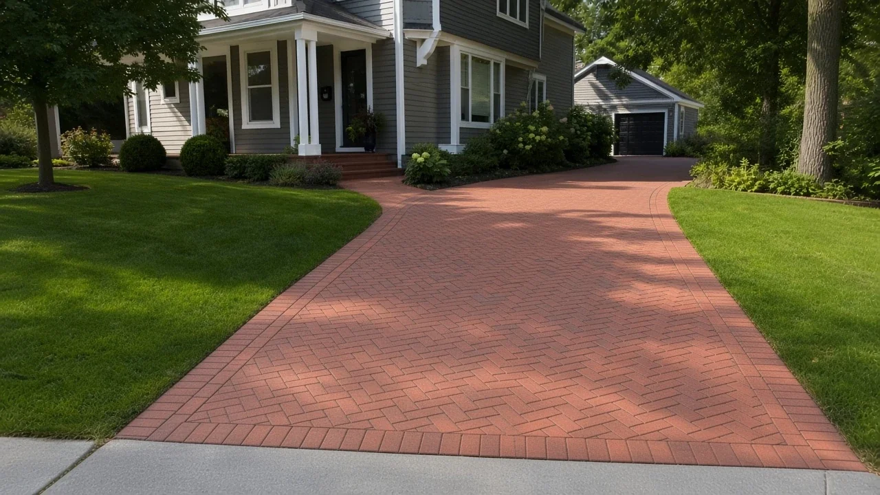 Paver driveway with a contrasting border showing Iowa hardscape materials