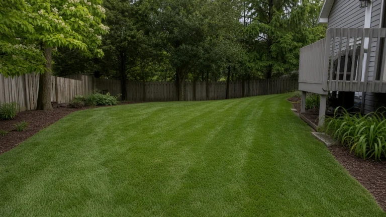 Healthy Iowa lawn after spring repair, mowing, and overseeding care