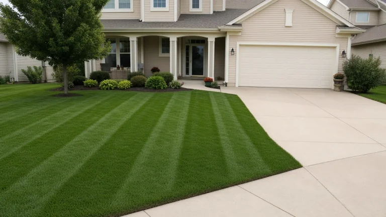 Weed-free Iowa lawn after professional mowing and edge work