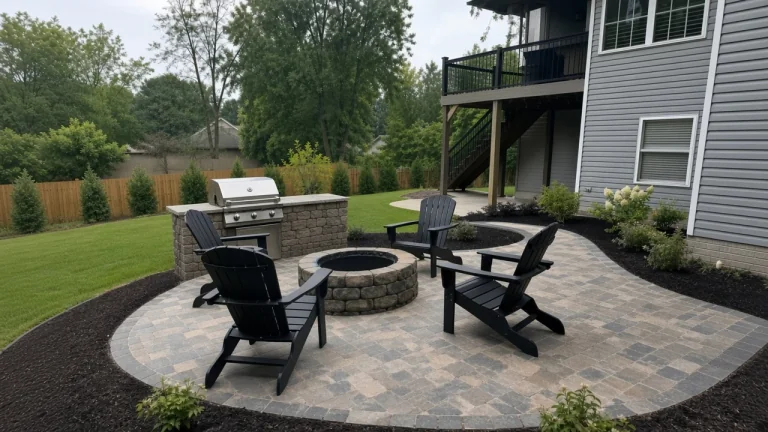 Block grill island on a paver patio with fire pit in Cedar Falls