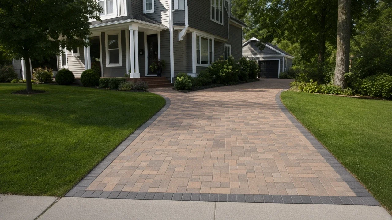 Brick paver driveway in a herringbone pattern in Cedar Falls, Iowa