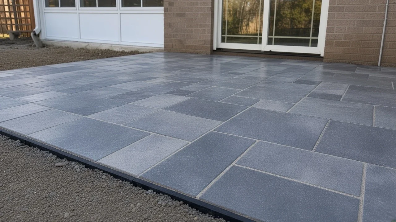 Close view of a Cedar Falls paver patio surface after installation