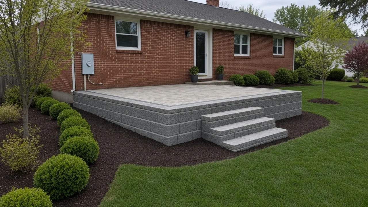 Stone steps and paver patio that outperform a cracked concrete slab