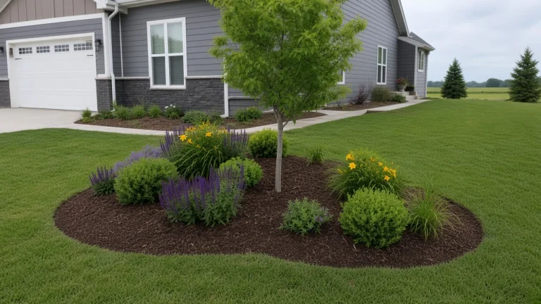 Perennial island bed designed for Iowa sun and clay soil