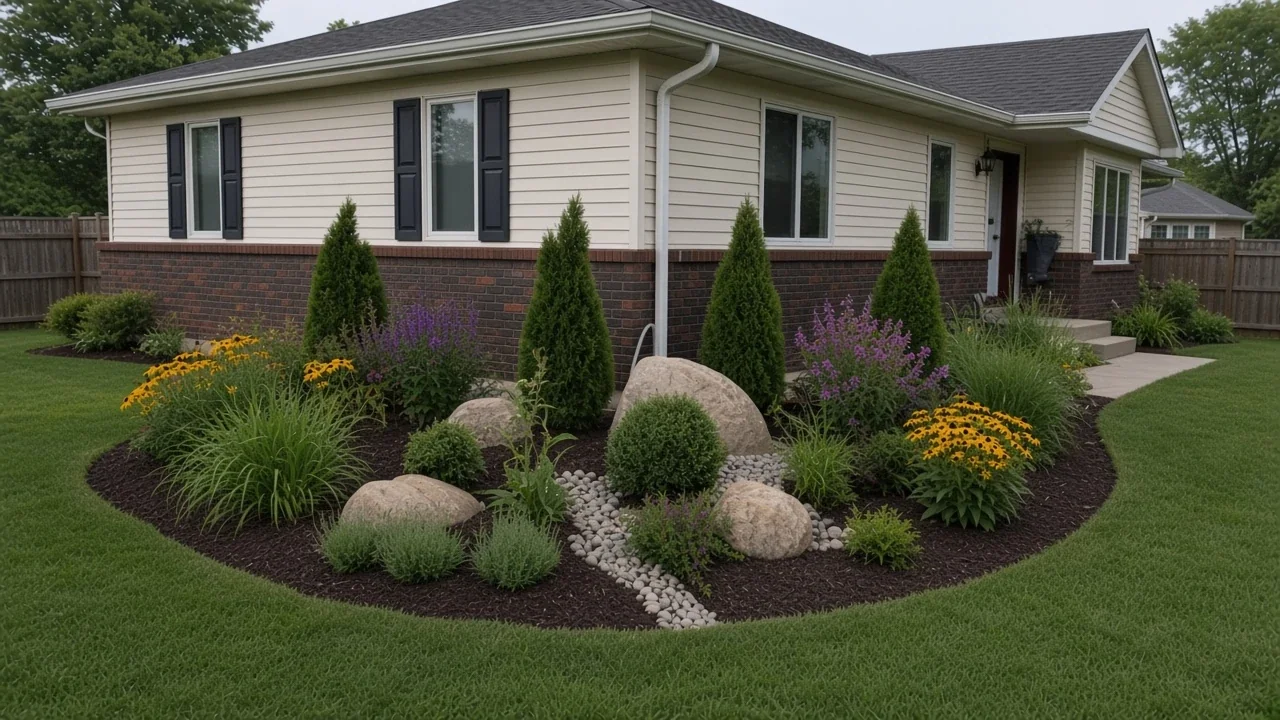 Low Iowa backyard before a pond and rain-garden style water feature