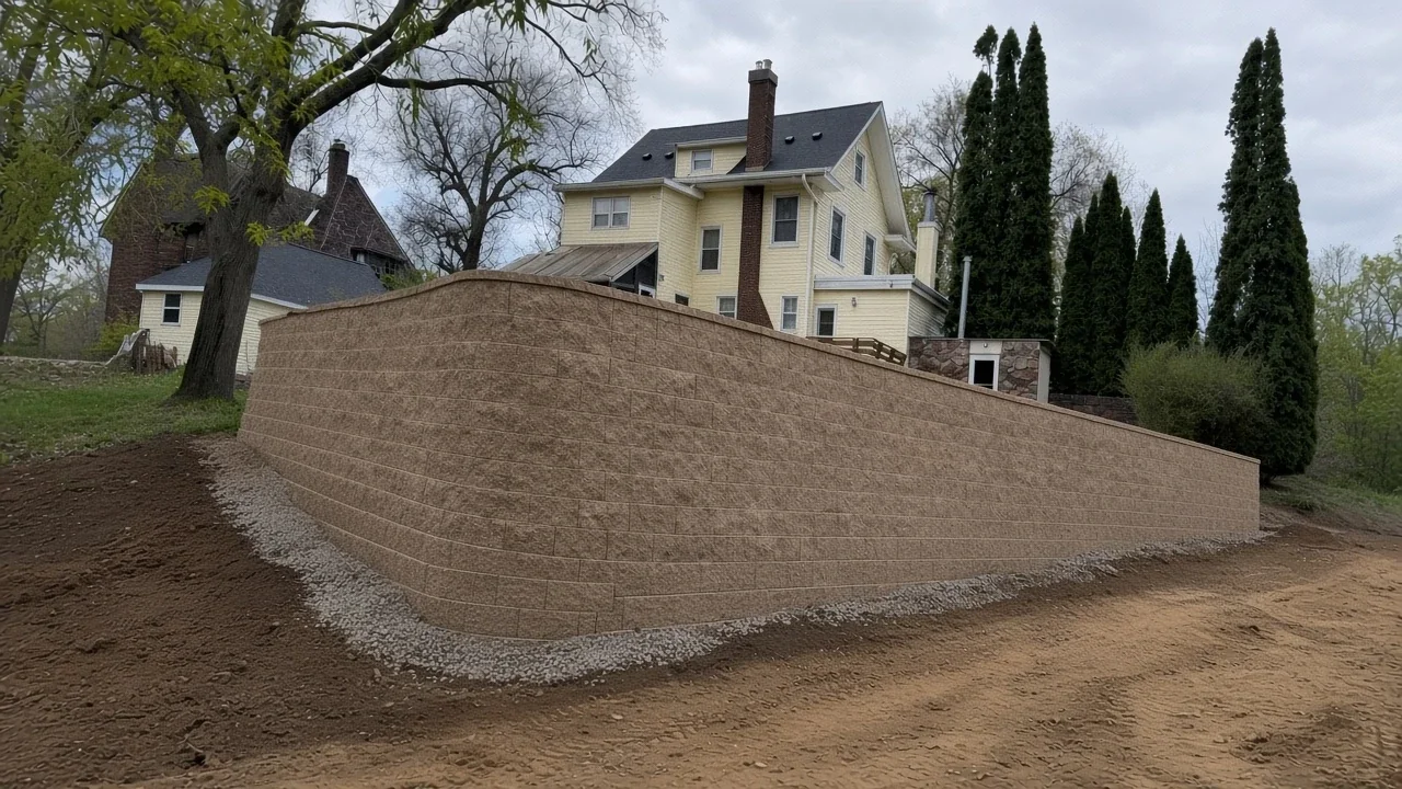 Retaining wall and patio base after excavation in Cedar Falls