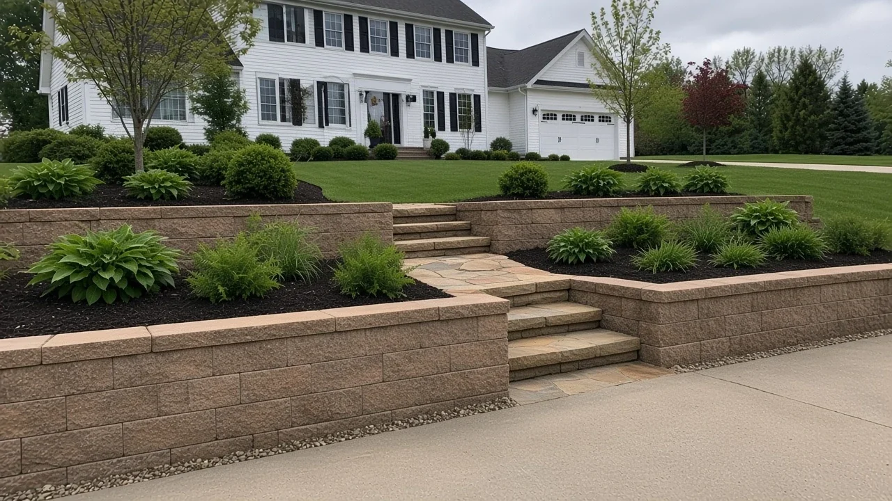 Terraced retaining wall creating usable garden space on a slope