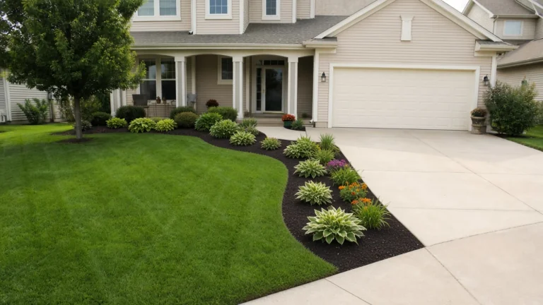 Residential landscaping with lawn and plantings in the Waterloo area