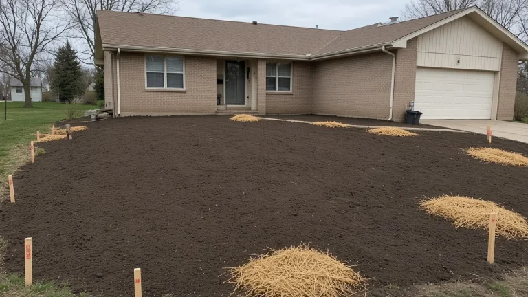 Yard grading and leveling for drainage on an Iowa lot