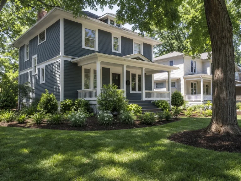 Mature trees and new foundation planting beds in Waterloo, Iowa