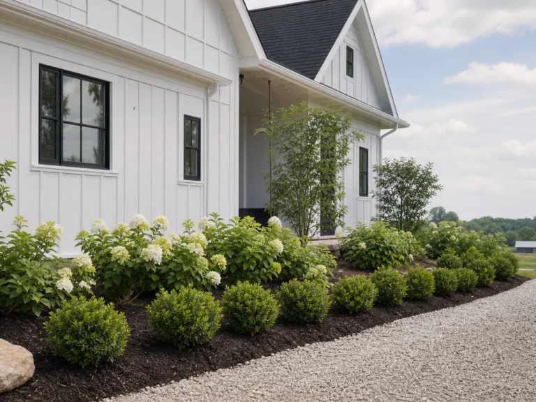 Foundation shrub installation with fresh mulch in Jesup, Iowa