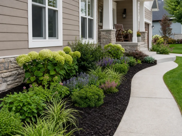 Landscape beds along a front walkway in La Porte City, Iowa