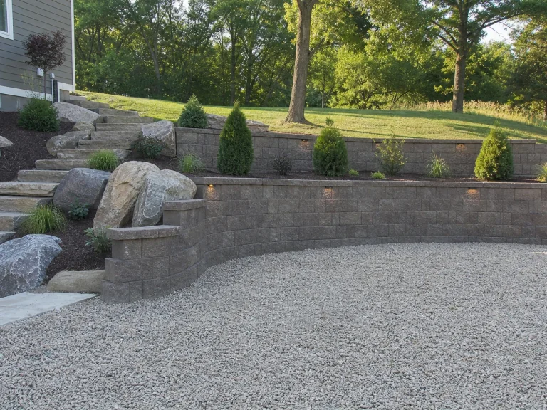 Terraced retaining wall with graded yard in Parkersburg, Iowa