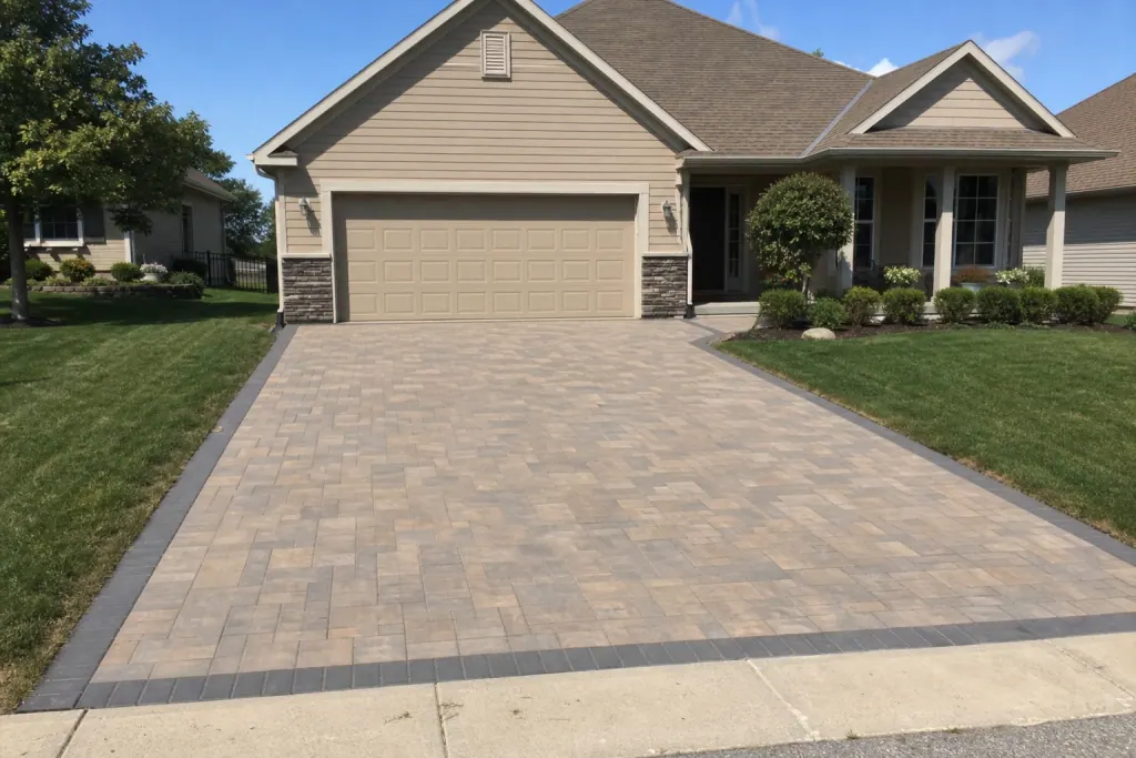 New paver driveway with contrasting border