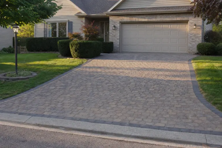 New paver driveway with a decorative border
