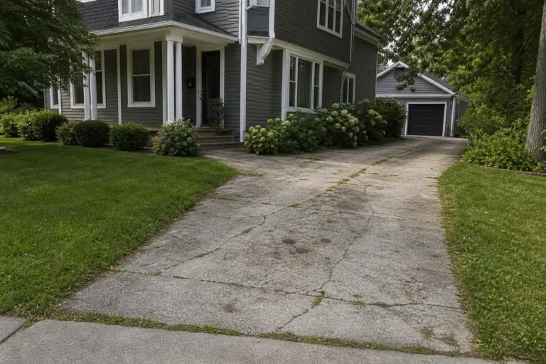 Old asphalt driveway before paver installation