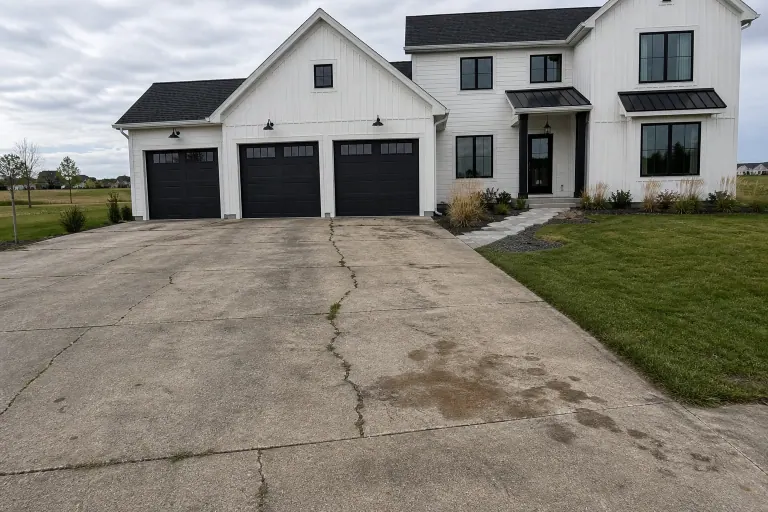 Plain concrete driveway before paver overlay
