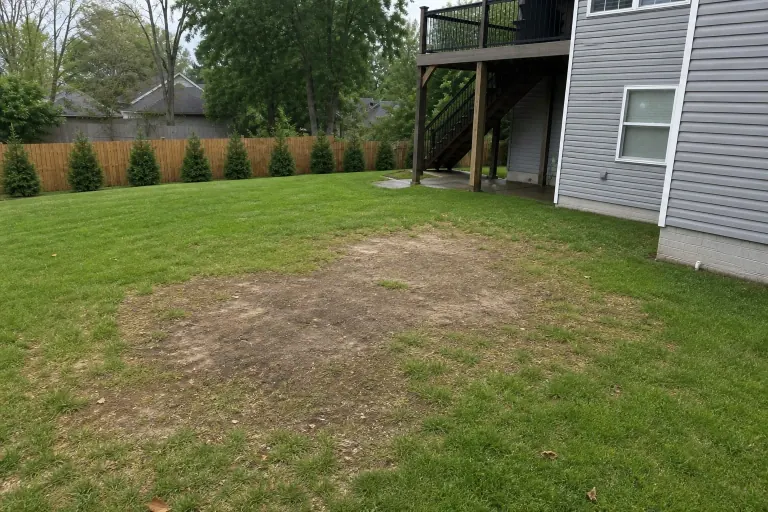 Bare backyard before paver patio and fire pit installation