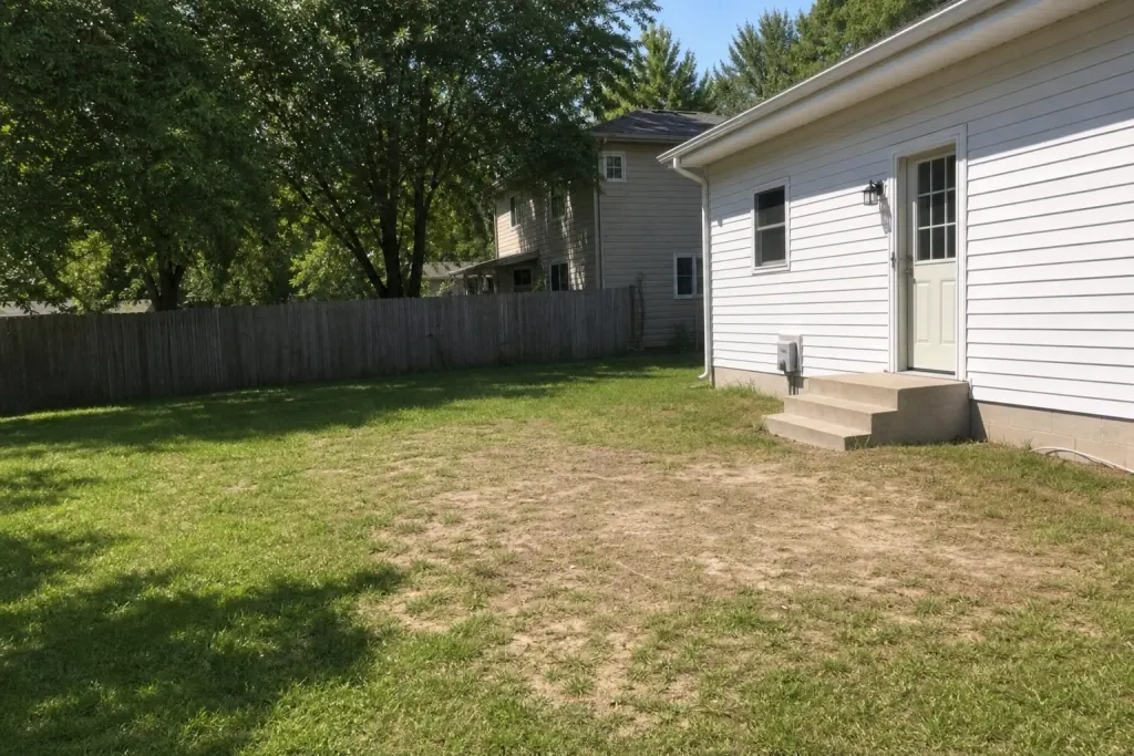 Backyard lawn before paver patio installation