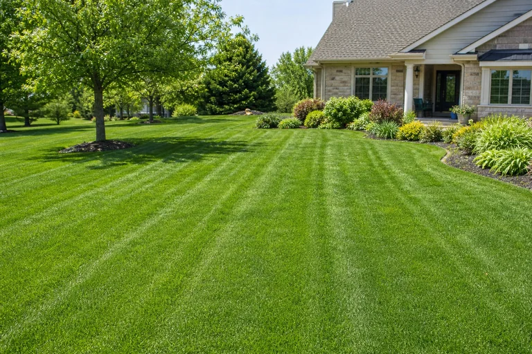 Professionally maintained green lawn with crisp edging