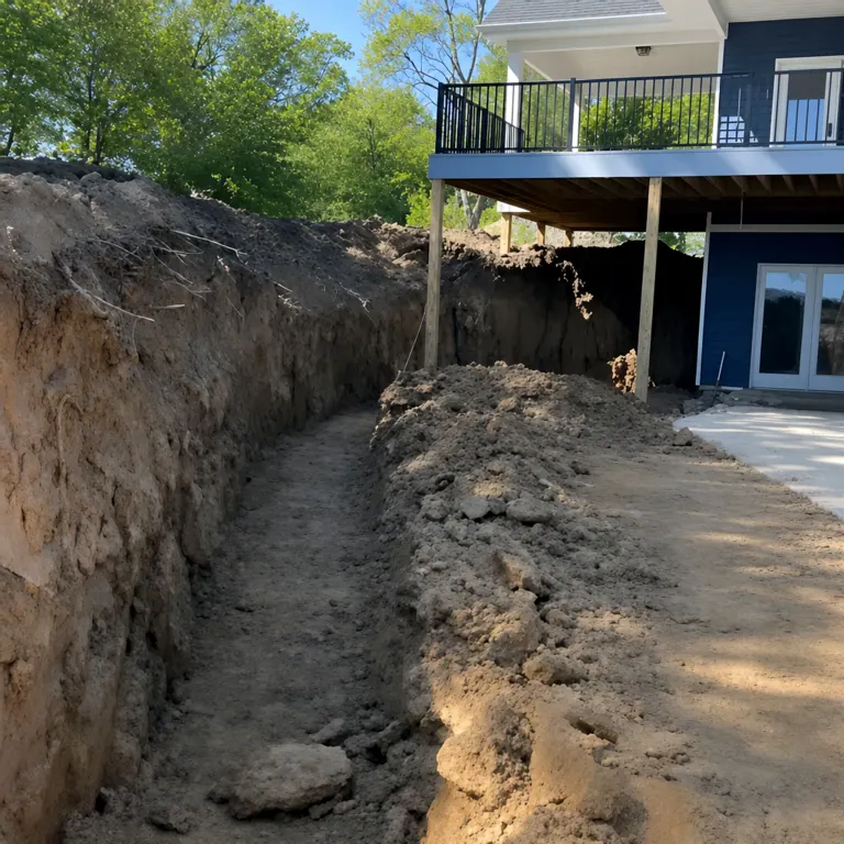Excavated hillside before retaining wall construction